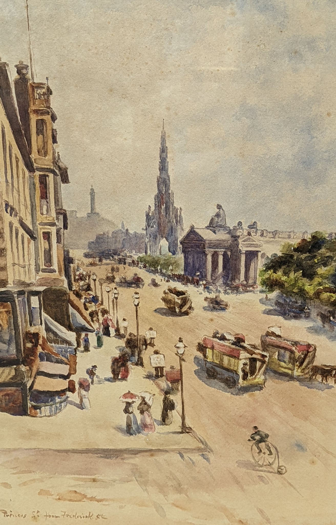 watercolour, Princes Street from Frederick Street, Edinburgh, 50 x 34cm